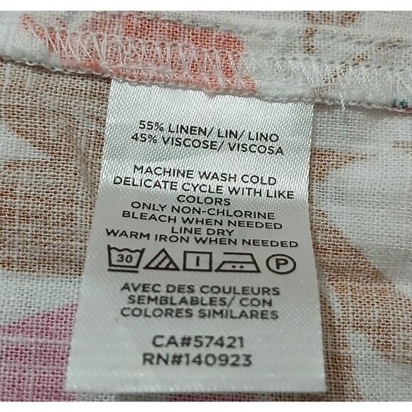 Ann Taylor womens large linen viscose red pink floral shirt flutter sleeve top - Picture 7 of 8